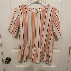 Pink and Black Peplum Blouse with Peter Pan Collar